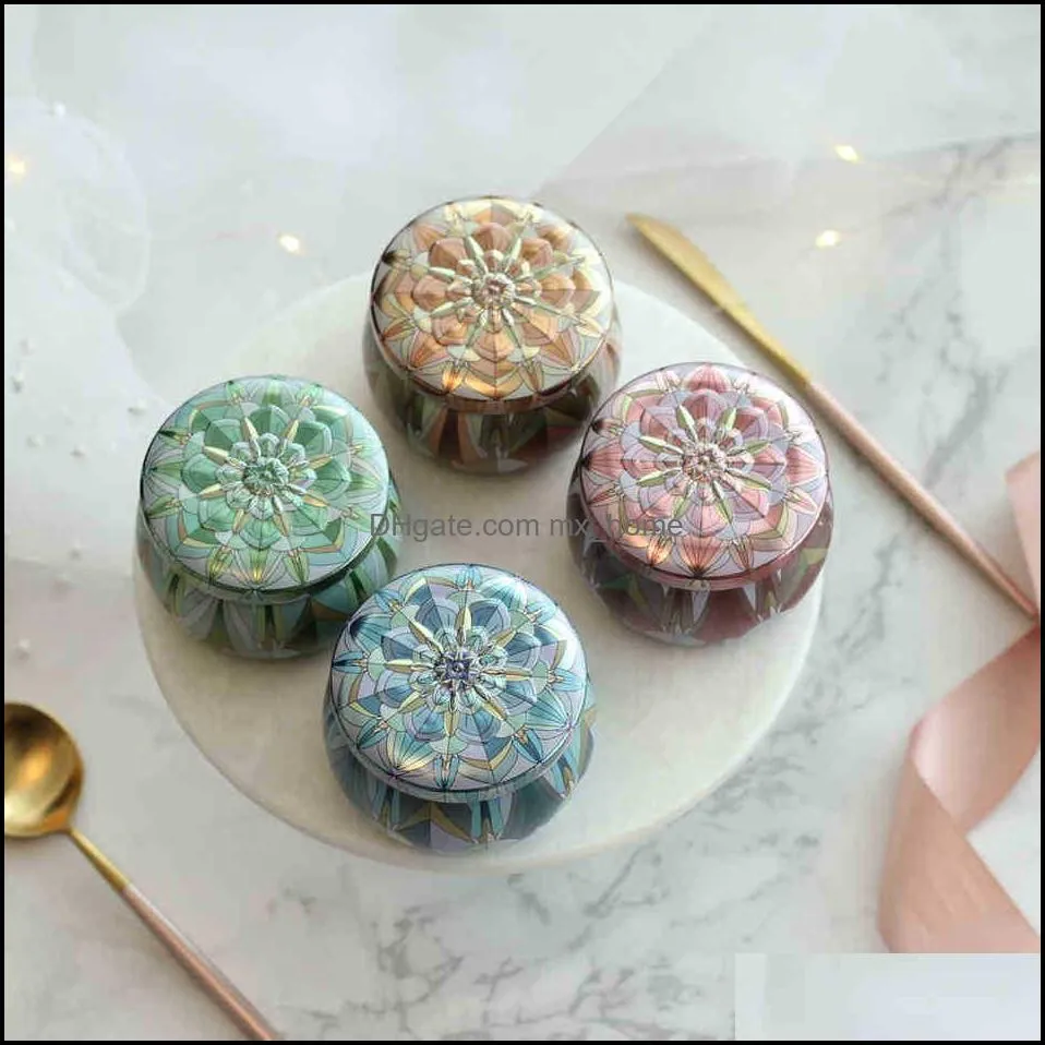 Party Favor Flower Tea Case Cans Candle Holder Gilding Originality Tin Multicolor Candy Box Christmas Wedding Gifts Storage Boxes LJJA3290 UNRA