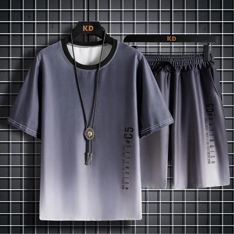 남성용 Tracksuits 남자 세트 패션 2 PC 캐주얼 땀 땀 셔츠 짧은 소매 티셔츠 반바지 세트 남성 운동복 트랙 슈트 2021 여름 Sportsuit 4X