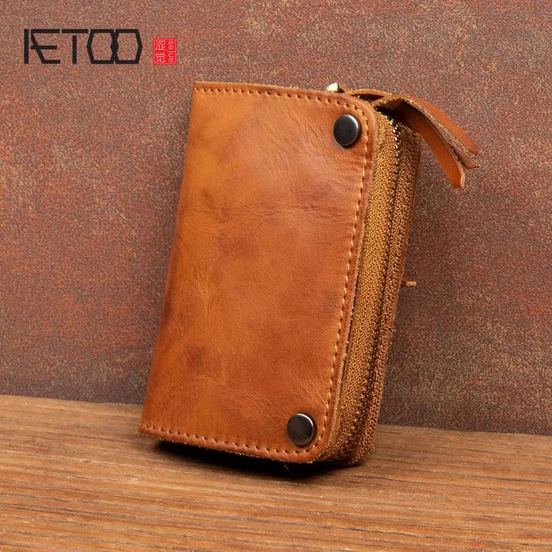 Wallets AETOO Men's Leather Car Key Case, Large-capacity Vegetable Tanned Coin Purse, First Layer Wallet