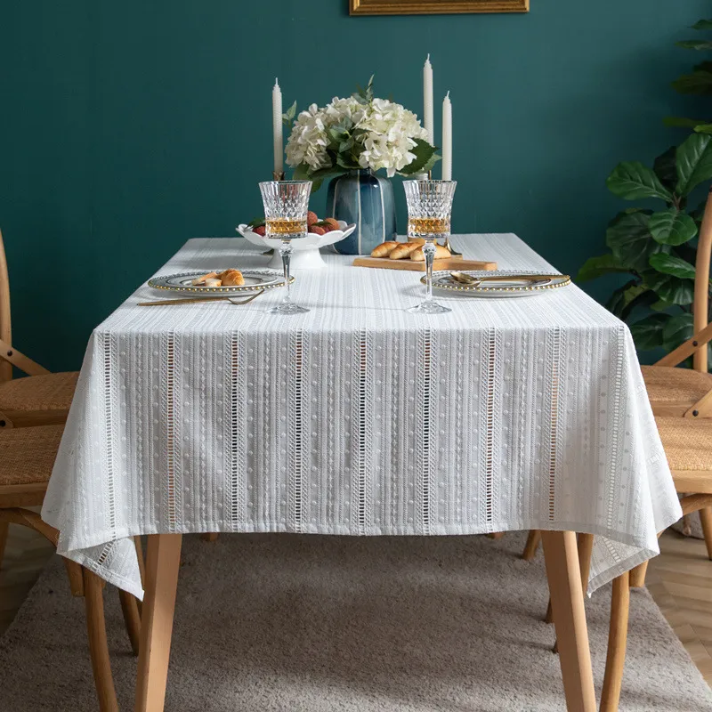 FSISLOVER Biała koronkowa tkanina dekoracja ślubna tkanina bawełniana pokrywa lniana do stołowego mantel Mesa Nape de table
