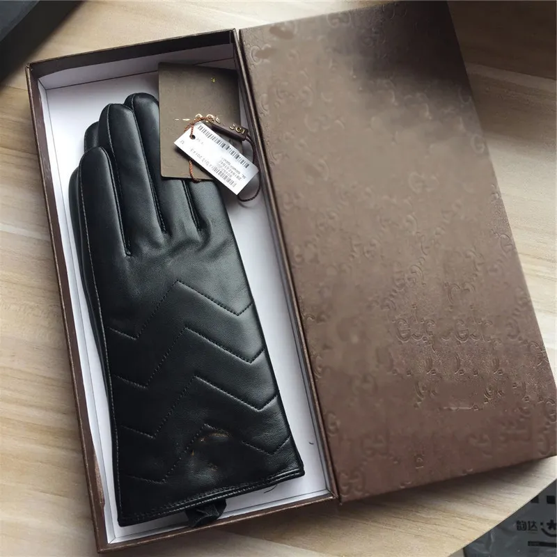 Luxury designer gloves men's and women's leather gloves women's sheepskin touch screen winter thickened warm brand sheepskin gloves