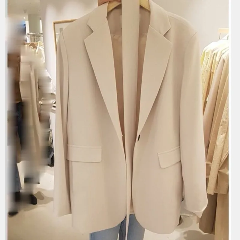 봄 공식 재킷 겉옷 여성 탑스 패션 여성 블레이저 가슴 주머니 사무실 착용 긴 소매 정장 82642 210514