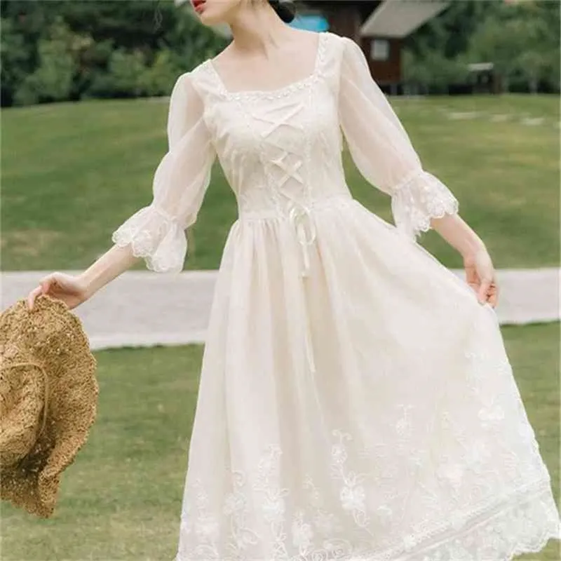 Vintage Retro Klänning Kvinnor Fransk stil Elegant Designer Fairy Dresses Casual Chiffon Party Dress Women's Clothing 14619 210519