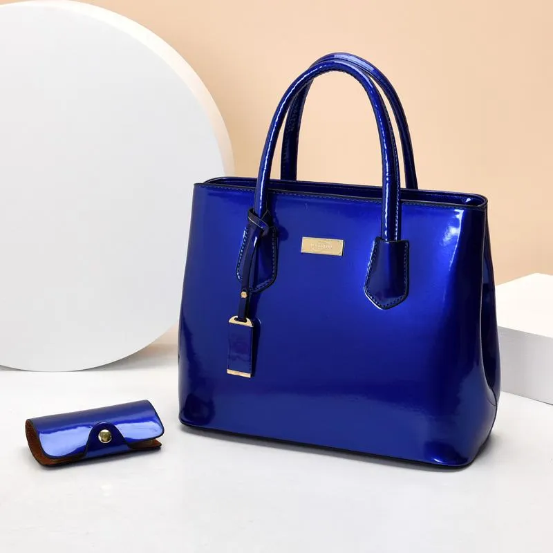 Navy patent leather handbag sale