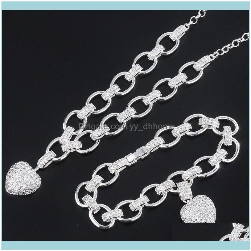 Earrings & Necklace Jewelry Zirconia Heart Pendant Choker And Bracelet Set