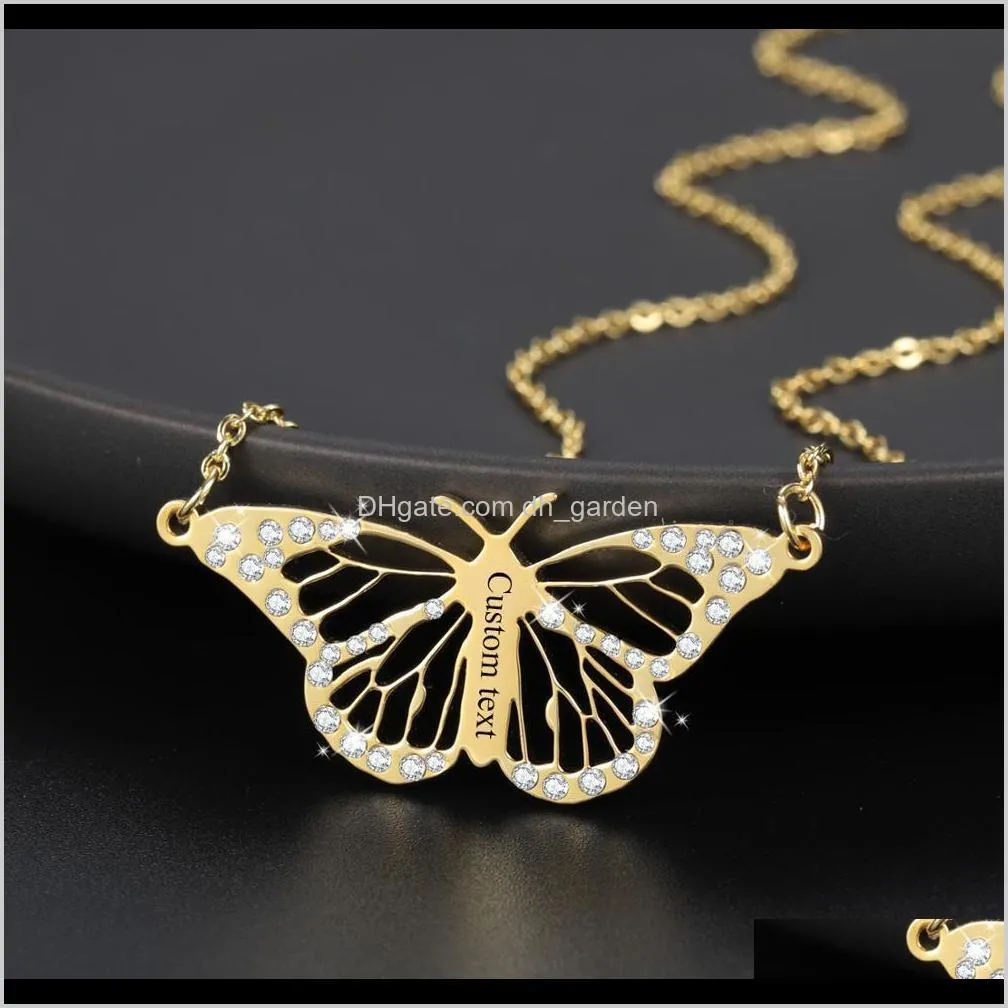Personalise Customize Butterfly Necklace Pendant Engraving name Necklace for Women iced out Chokers Gift BlingBling Jewelry