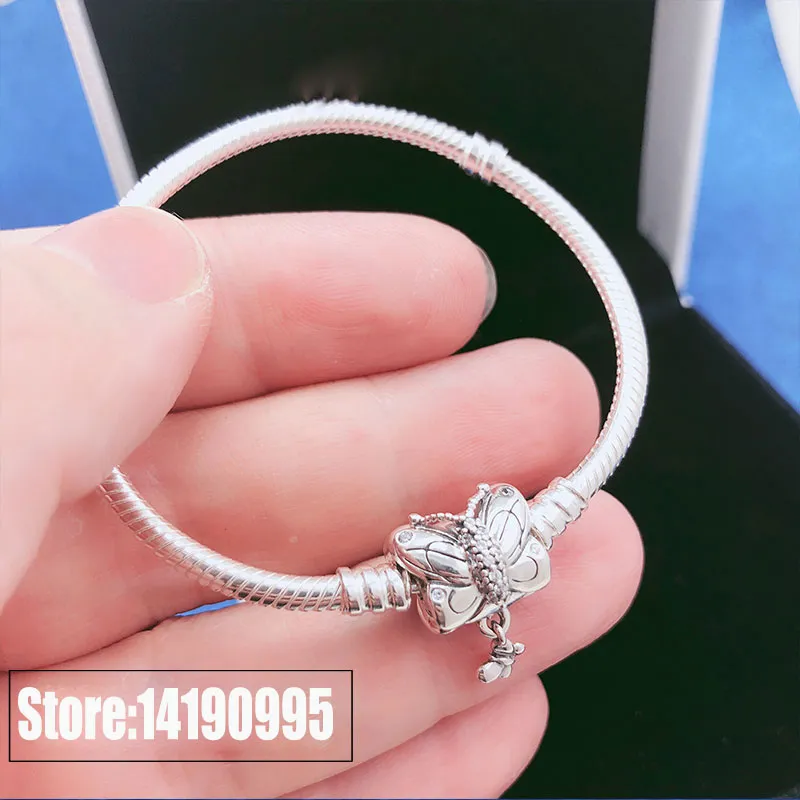 925 Sterling Silver Moments Decorative Butterfly Clasp Bracelet Fits For European Pandora Bracelets Charms and Beads