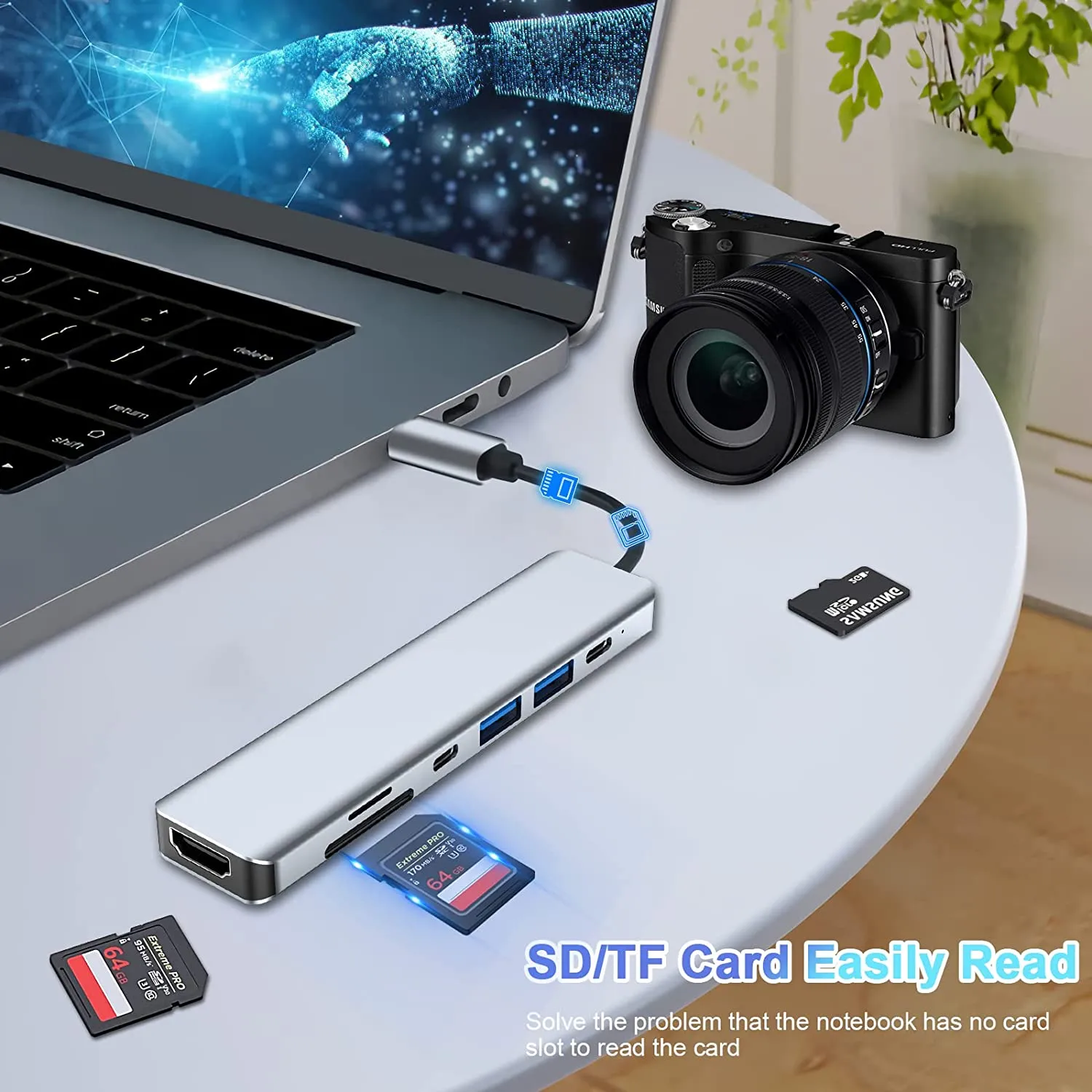 For MacBook Pro Air Multiport USB-C HUB to 4K HDMI USB 3.0 SD TF RJ45  Adapter