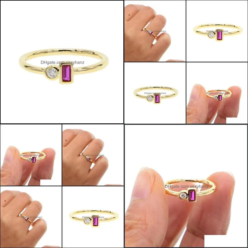 Wedding Rings Delicate Danity Minimal Jewelry Christmas Gift Thin Band Gold Color 2pcs White Purple Crystal Stone Ring