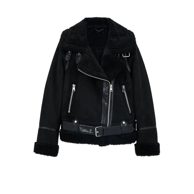 Winter Women Suede Lambswool Jackets Vintage Biker Coat Faux Leather Jacket Sashes Casual Warm Loose Motor Outwear Tops 210423 From 48 23 DHgate