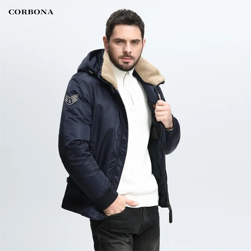 Corbona ankomst mens vinter varm kappa vindtäta hooded casual jackor högkvalitativ bomull utomhus avtagbar manlig parka 211124