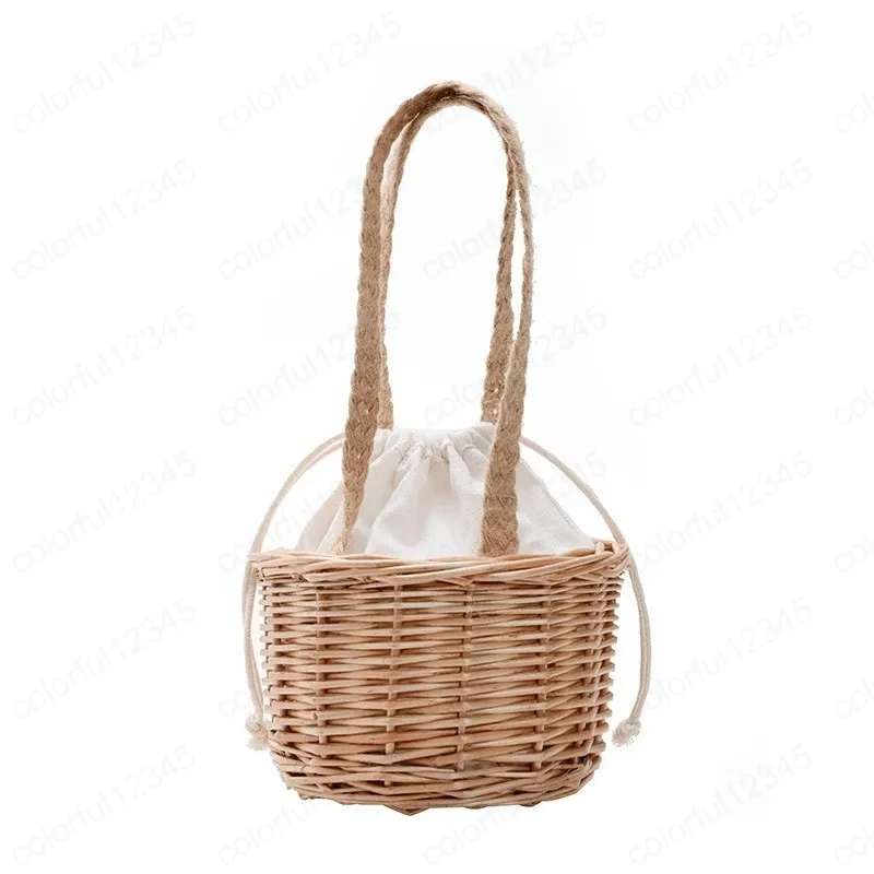 女性ミニバケットバッグ2021藁の財布と子供のためのハンドバッグ子供のための女の子の弦のバスケットハンドバッグトートベビーラタンビーチ財布バッグ