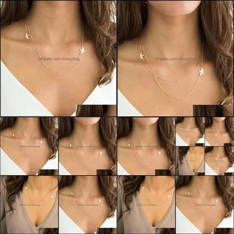 Peace  Necklaces & Pendants 2020 Simple Gold Silver Color Chain Clavicle Double Chains Fashion Jewelry