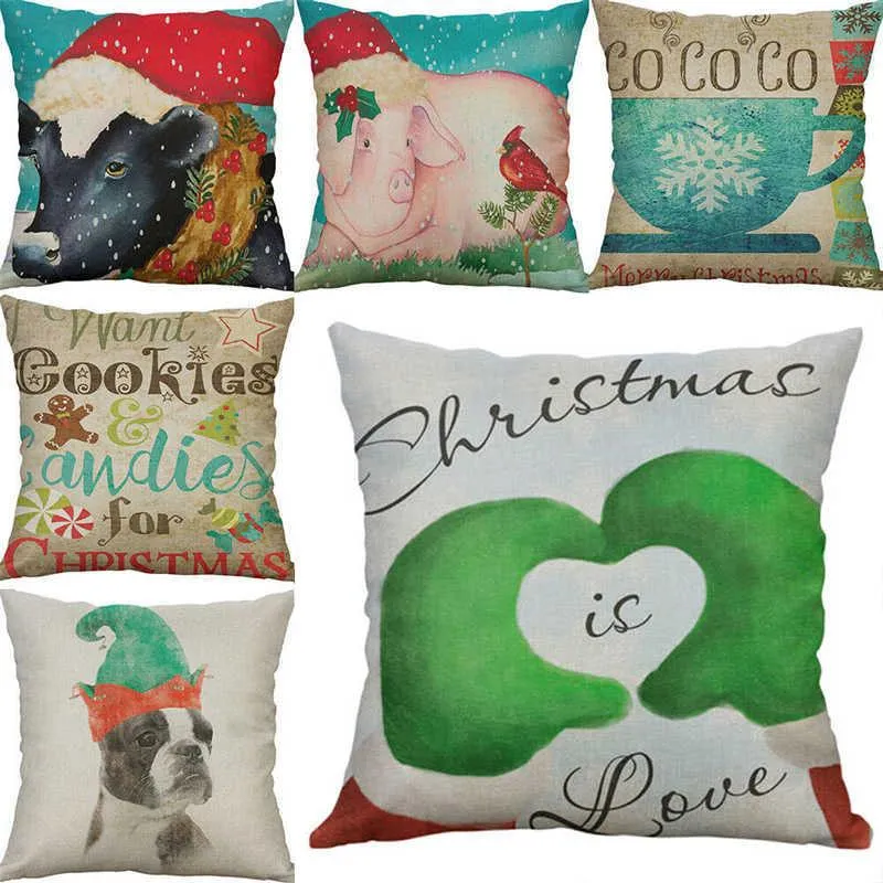 Cushion/Decorative Pillow Christmas Home Dog Case Cushion Animal Cotton Linen Cover Pig Decorative
