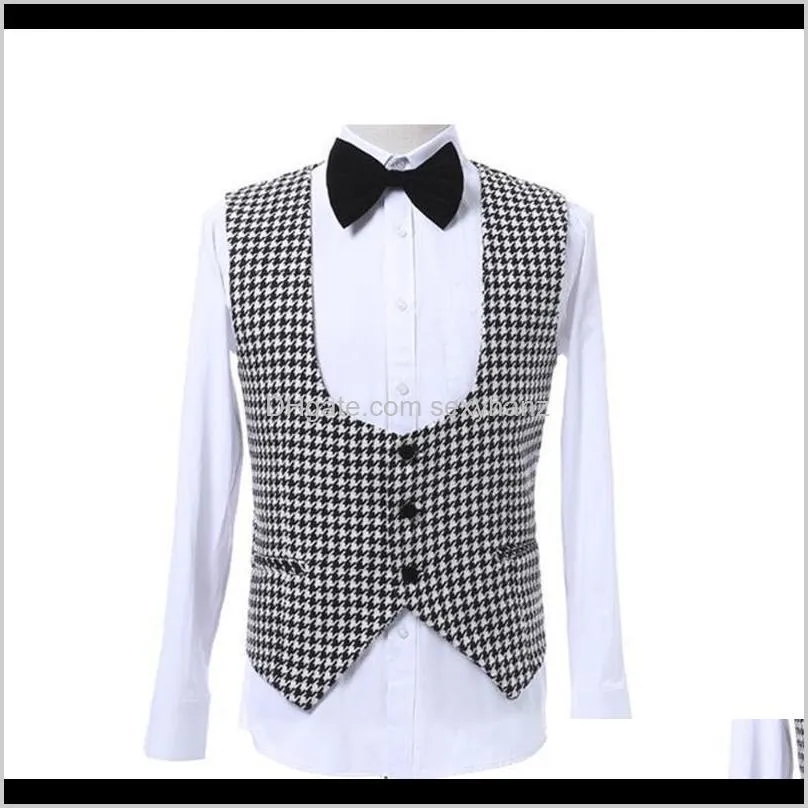 Heren vesten op maat gemaakt Houndstooth Vest Pak Mannen Wol Voor Bruiloft Slanke Fit Prom Bruidegom Tuxedo Vaillon U Neck Jurk Vestgilet HTGZ3 4E8VP