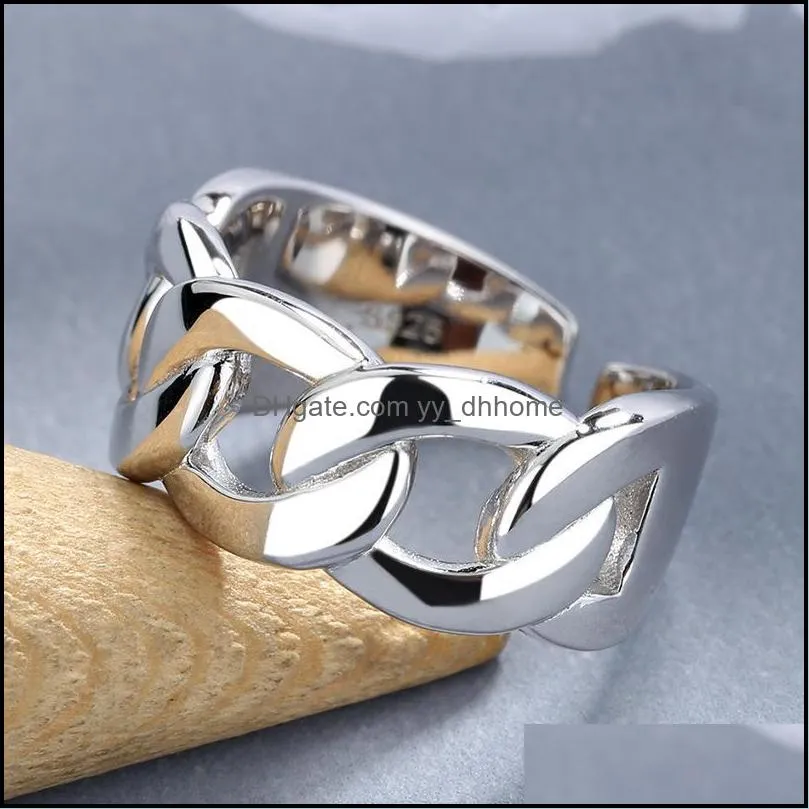 Cluster Rings SA SILVERAGE Retro European American Wind Ring Adjustable Open Korean S925 Sterling Silver Sideways Thick Chain Female