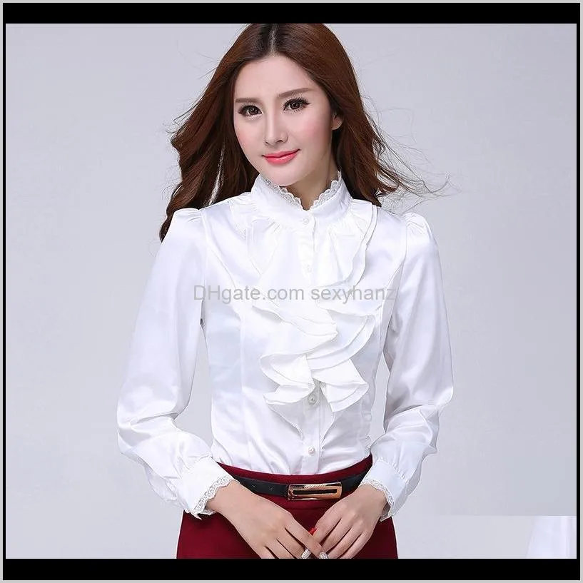 blouse shirt women fashion blouses pink casual shirts elegant ruffled collar white office female clothing spring tops plus size1