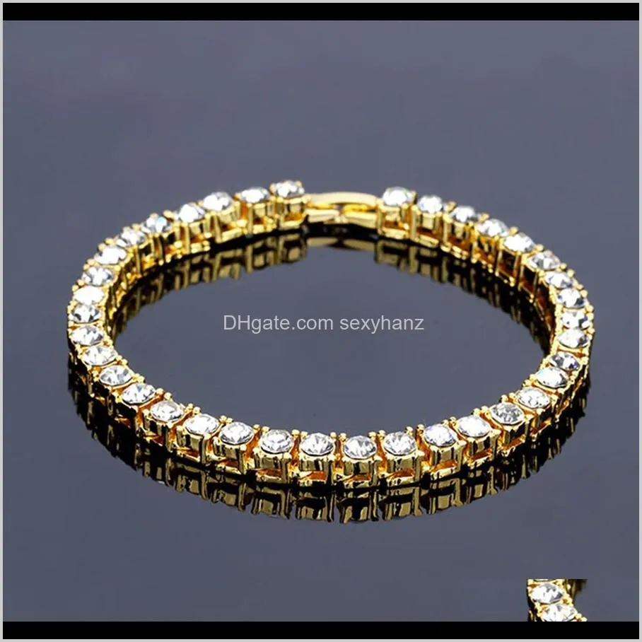 fashion men hip hop jewelry tennis bracelet new fhinestone rock style silver gold  stainless steel cuban link chain bracelets for