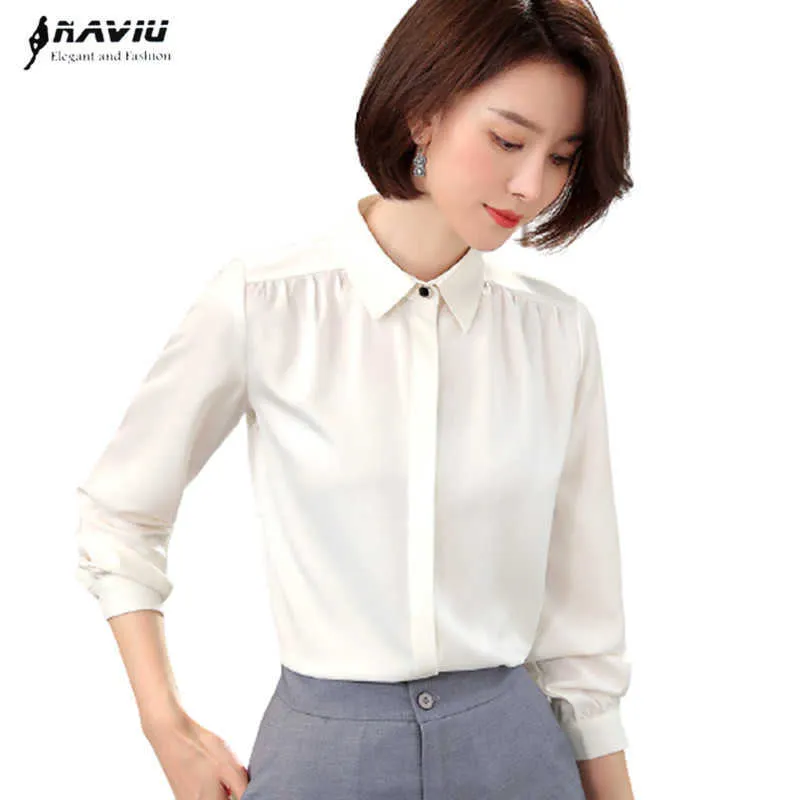 Professionell vit skjorta kvinnor design high end långärmad mode chiffong blouses kontor damer formella arbetsplatser svart 210604