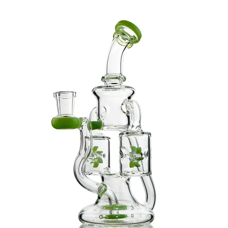 Toptan Çift Geri Dönüşümer PERC Nargile Bükülmüş Tipi Stil Pervane Percolater Bongs Yağı DAB Teçhizat Su Borusu Cam Kase Ile Sigara Borular 14.5mm Kadın Ortak XL167