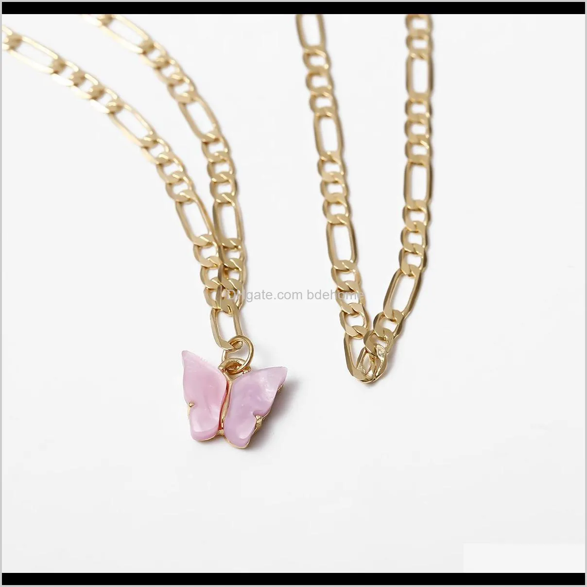 2020 pink butterfly anklet set gold plated jewelry women 2 layer cuban jewelry butterfly pendant with cuban link ankle bracelets