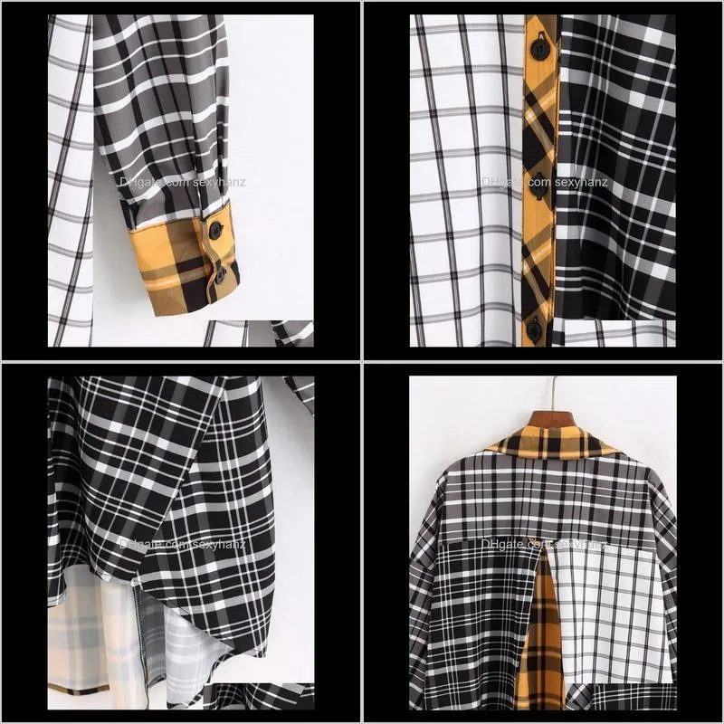 loose women shirt spring 2020 new fashion wide casual tops long sleeve patchwork plaid shirts1