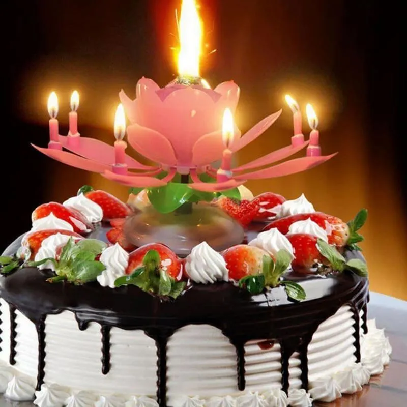 Diyのケーキの装飾のためのロマンチックな音楽キャンドル蓮の花誕生日アートライト子供ギフト結婚式のパーティーキャンドル