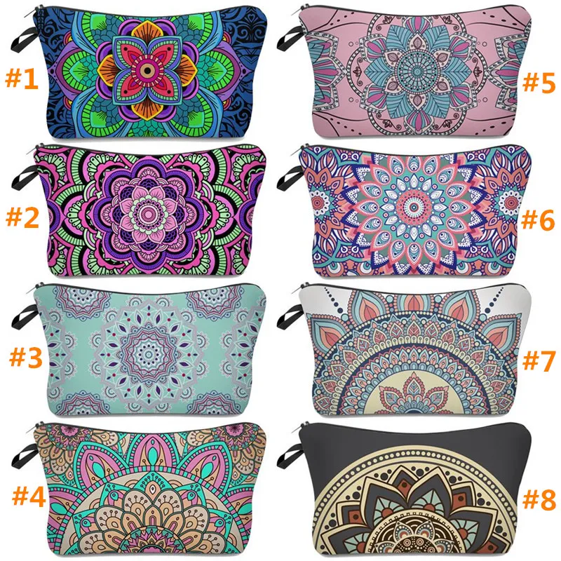 Bolsa de cosméticos con impresión 3D de Mandala, bolso de mano para almacenamiento de mujer, bolsas de aseo, artículos de tocador colgantes, Kit de viaje, organizador de joyas, soporte 100