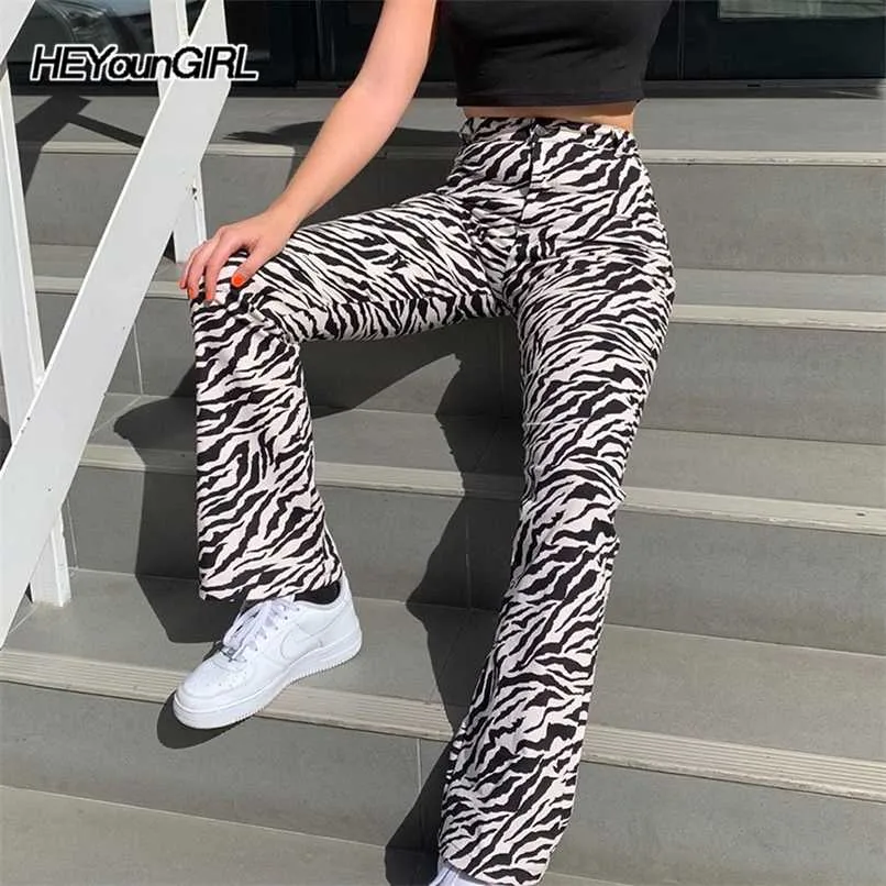 Heyoungirl zebra animal impressão elegante calças capris harajuku cintura alta calças senhoras casuais escritório calças mulheres streetwear 211008