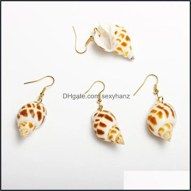 Yamog Natural Conch Shell Charm Earrings Bohemian Women Alloy Earring Hook European Beach Vacation Party Ear Drop Ornaments Accessories