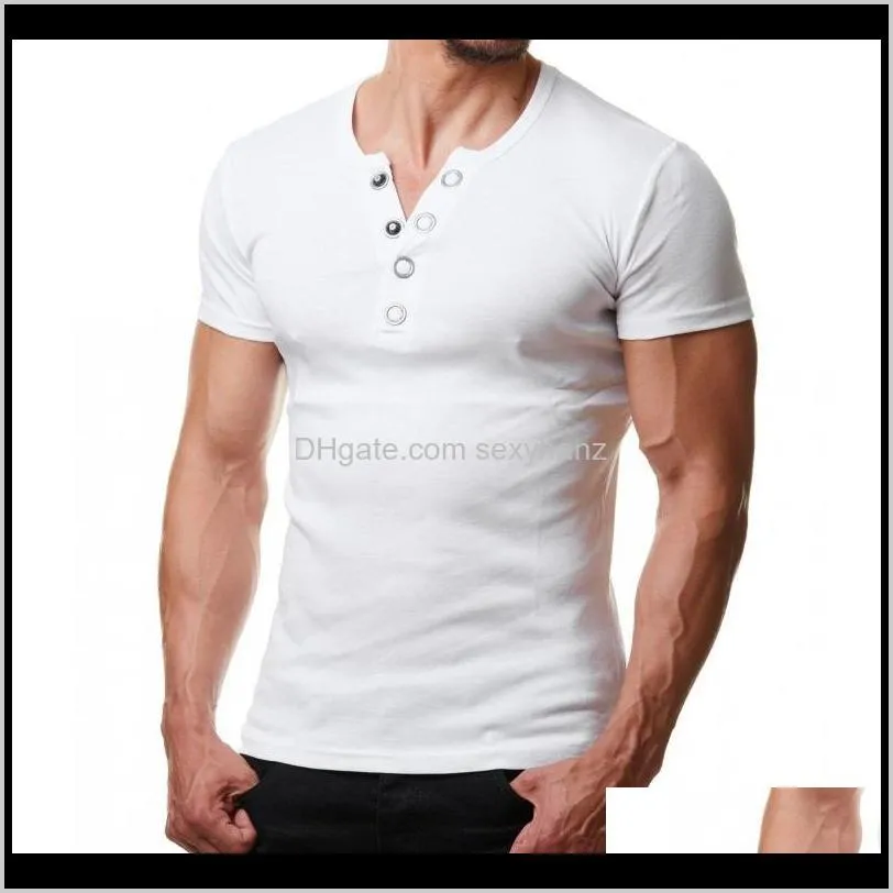 t shirt men summer fashion v neck short sleeve tee shirt casual slim fit metal button design mens t-shirts xxl