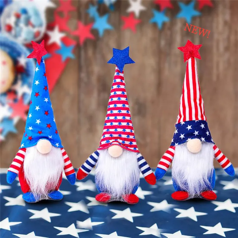 DHL Ship Dwarf Patriotic Gnome För att fira amerikanska självständighetsdagen Dwarf Doll 4 juli Handgjorda plyschdockor Ornament FY2605