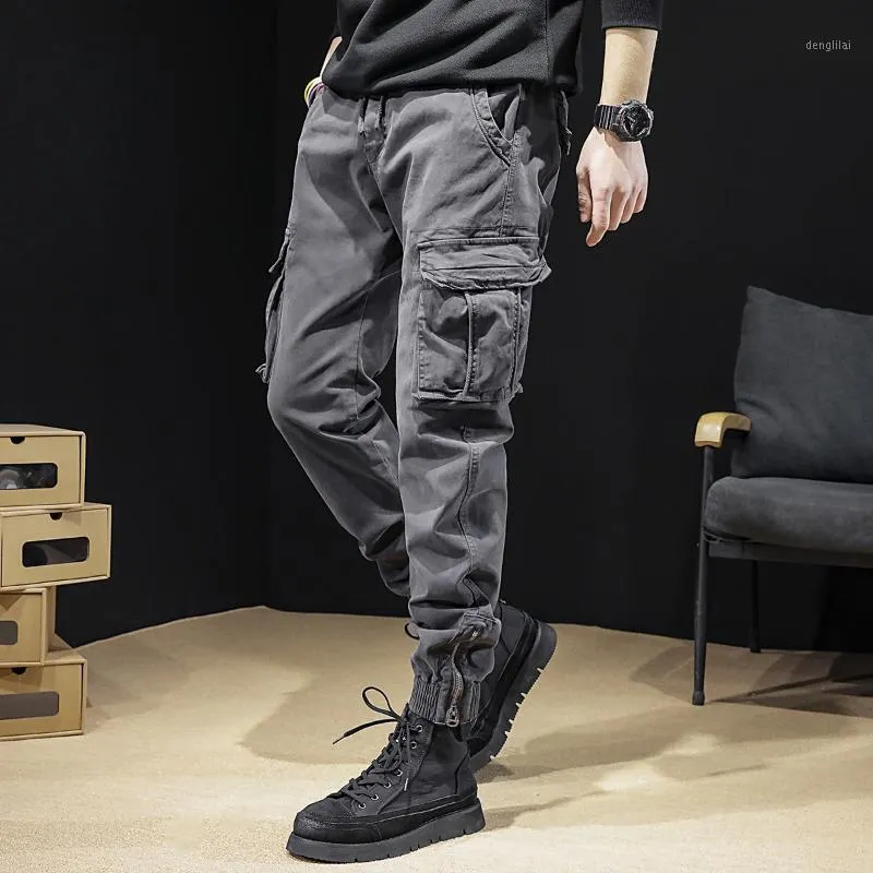 Mäns byxor 2021 Vår sommar Streetwear Mens Hip Hop Jogging Casual Men Byxor Stor Storlek Lösa Sweatpants Pocket Cargo D96