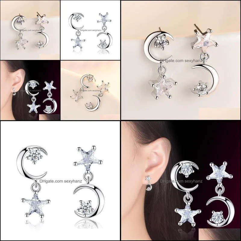 Other Simple Five-pointed Star Wild Exaggerated Temperament 925 Silver Earrings Female Moon Fashion Jewelry E238