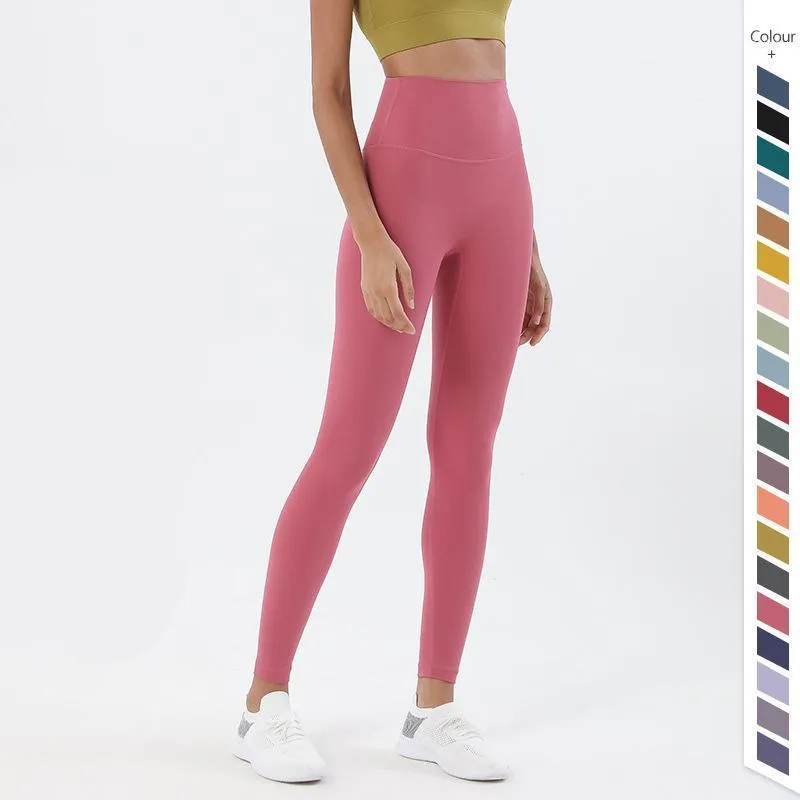 Roupa de ioga Sem costura frontal Cintura alta Calças nuas Leggings esportivas Amanteigadas Macias Mulheres Fitness Corrida Elasticidade Academia