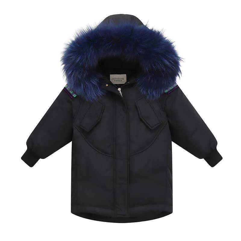 Chaqueta de plumón para niños y niñas, novedad de 2021, Parkas con cuello de piel de zorro Real para niños grandes, ropa de invierno, abrigo grueso de plumón de pato TZ845 H0909