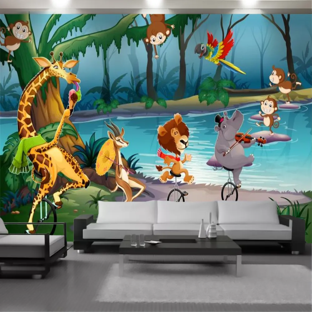 사용자 정의 3D 동물 벽지 현대 만화 동물 파라다이스 HD 홈 개선 거실 침실 그림 벽화 월페이퍼