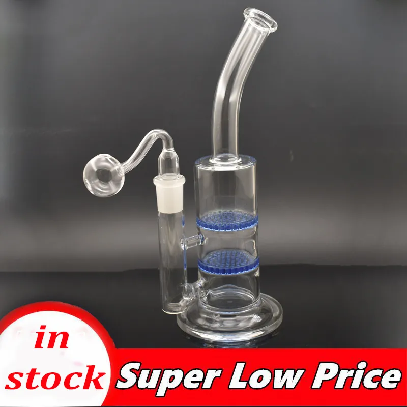 Recycler Water Pijp Twee Laag Honeycomb Ableten Filter Glas Bong 10 Inches Roken Water Pijp 18.8mm Verbinding met Glas Oliebrander Pijpen 1pcs