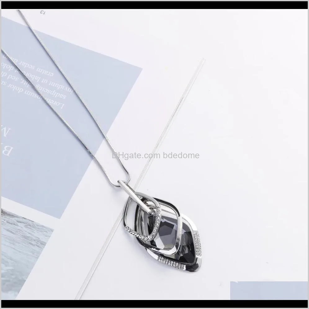 sweater necklace triangle row-type blue crystal pendant alloy part small crystal setting silver plated brass long chain