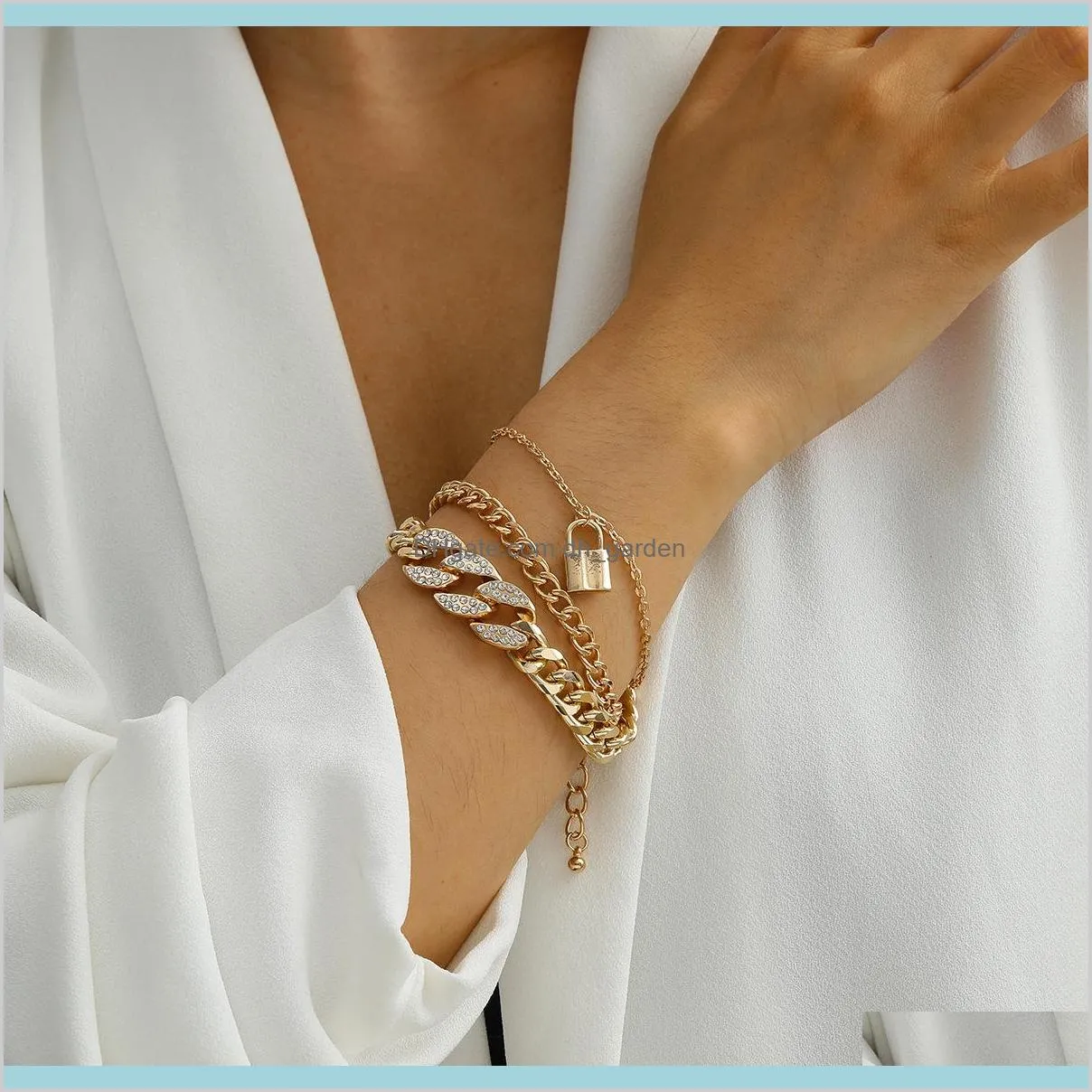 punk style lock metal chain bracelet for women female vintage gold silver color link bracelets fashion jewelry