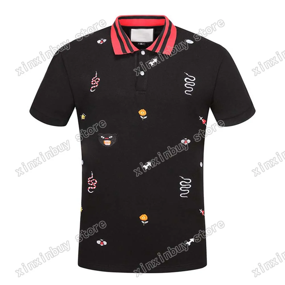 21SS Mens Polos Toppkvalitet Sommar bomull T-shirts Tee Tiger Head Broderi Street Kortärmad Svart Vit