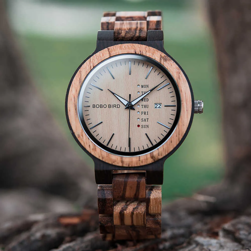 relogio masculino BOBO BIRD Wood Watch Men erkek kol saati Week Display Date Japan Quartz Men' Watches Accept Drop Shipping X0625