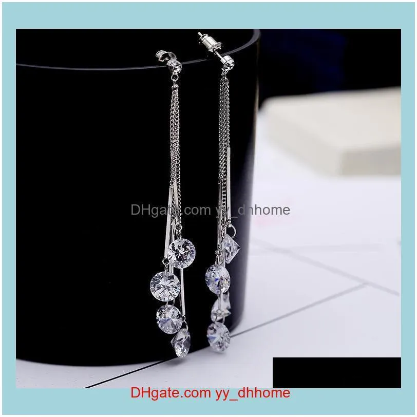 European new fashion temperament ladies long tassel earrings jewelry fashion simple s925 silver needle high quality zircon earring