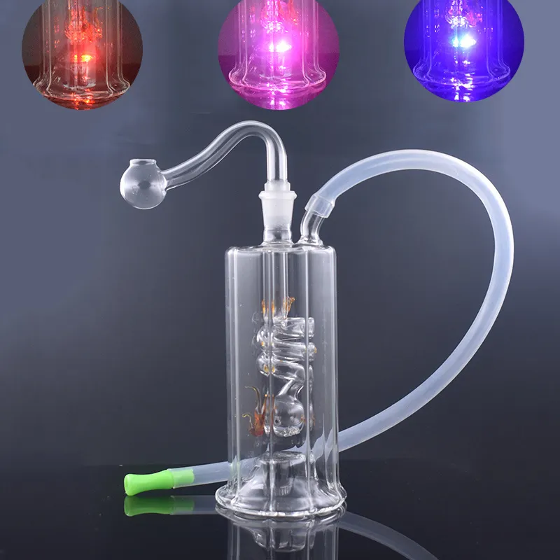 Narghilè Led Pipa in vetro Cambia colore automatico Luce Dab Oil Rig Percolater Gorgogliatore Tubi d'acqua Narghilè ad olio Shisha portatile con tubo flessibile per olio