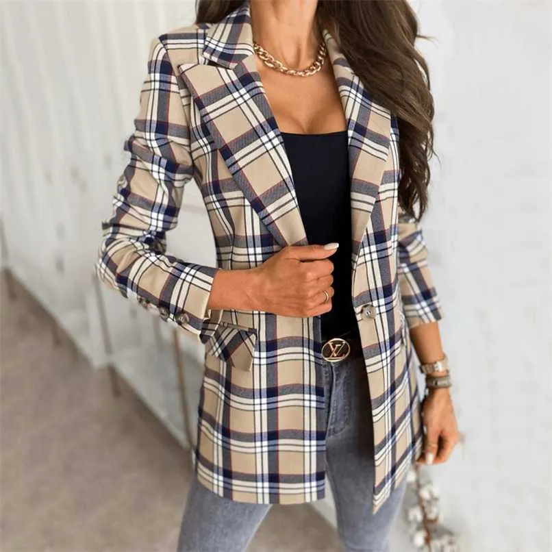 Kadın Blazer Rahat Uzun Kollu Ince Ceketler Blazers Sonbahar Ofis Takım Elbise Çizgili Ceket Hırka Örgün Femme Mont 210930