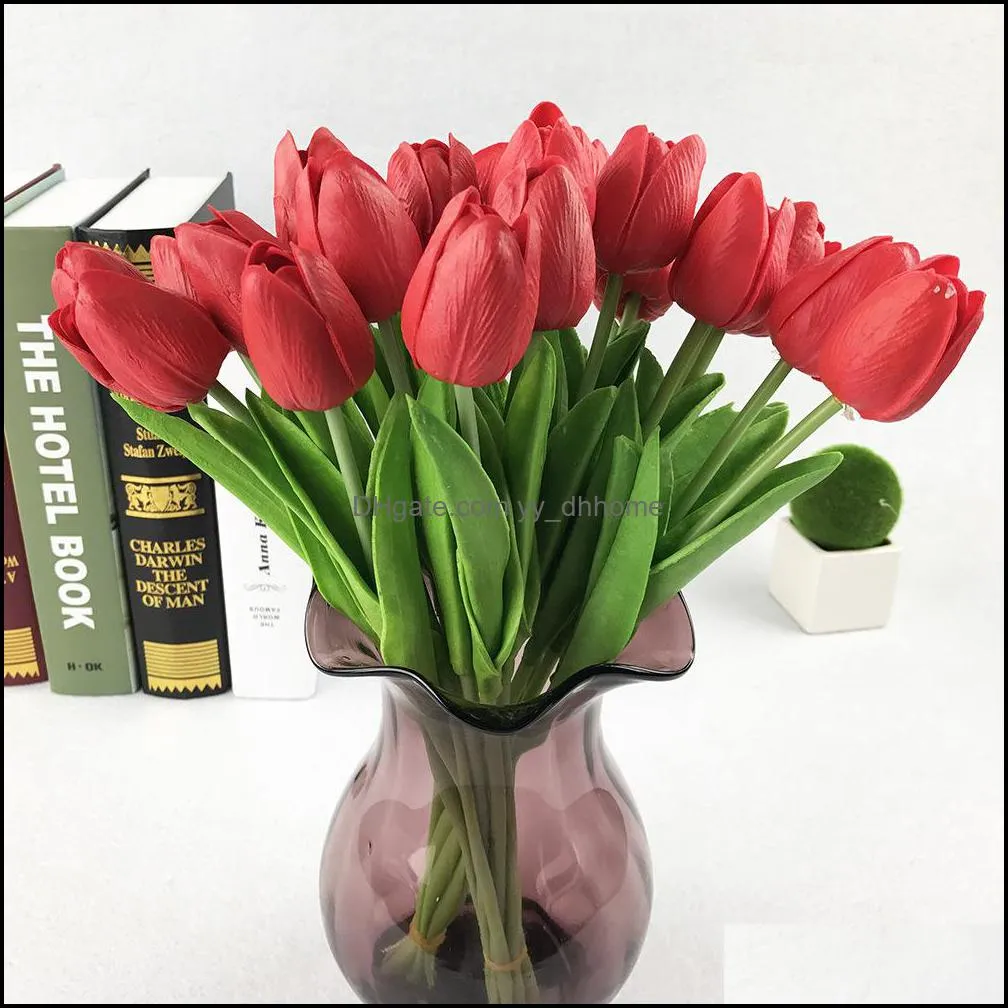 PU Fake Artificial Flower Bouquet Real Touch Silk Tulip Flowers for Party Wedding Home Decoration Flower