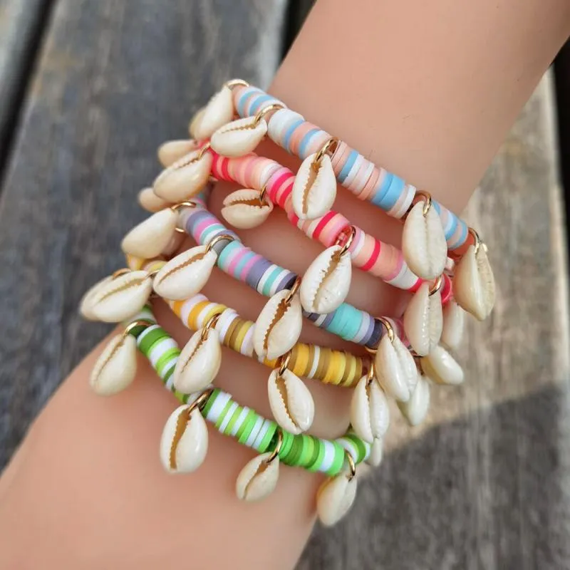 Böhmen stil naturligt skal bra mjuk lera armband armband charm enkla smycken för damen gå till beach party länk, kedja