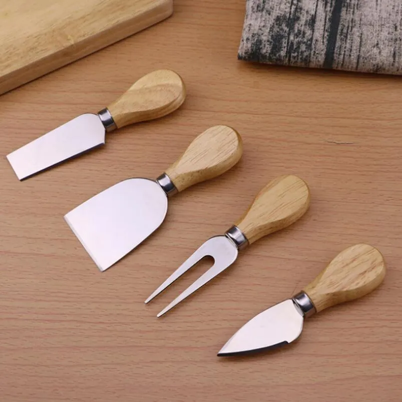 Cheese Useful Tools Set Oak Handle Knife Fork Shovel Kit Graters For Cutting Baking Chesse Board Sets ZWL434