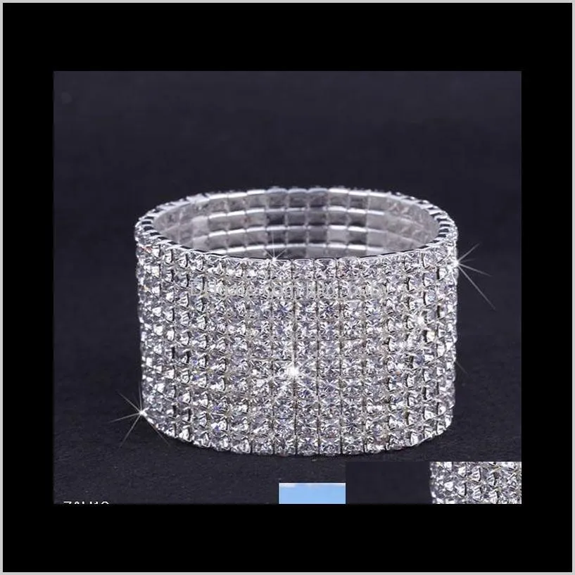 10pcs 1-10 rows rhinestone austria cz bracelets crystal wedding bride stretchy bangle wristband jewelry bracelet zau*10