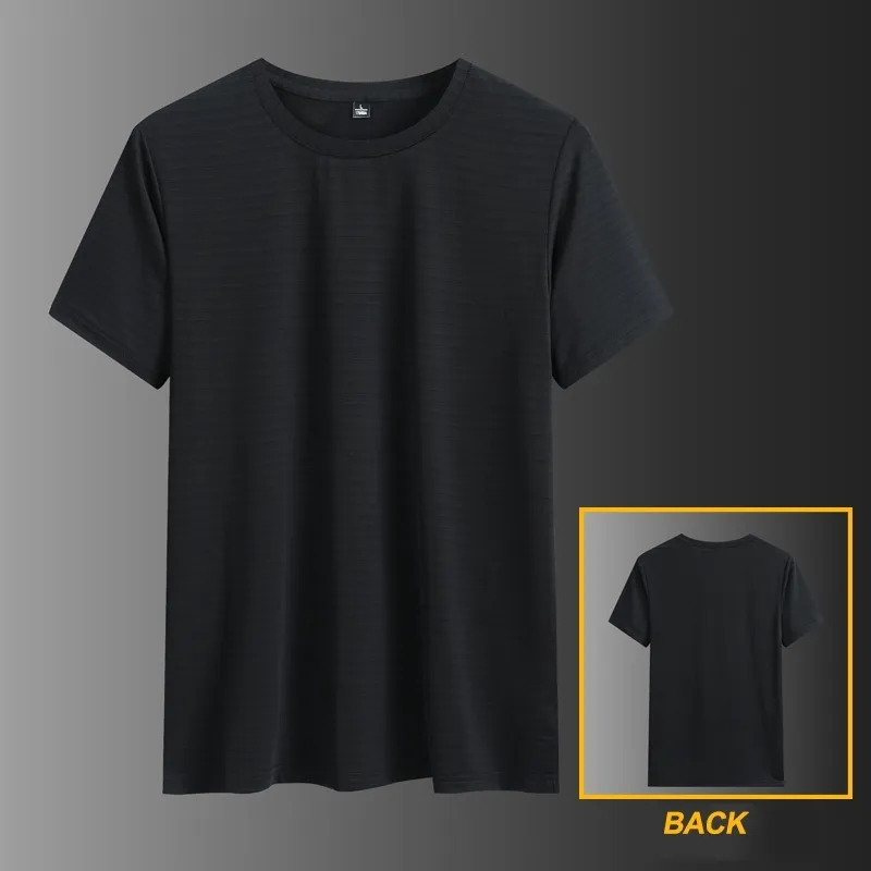 黒の縞模様のメンズTシャツアイスシルク夏の通気性TShirts男性Tシャツ半袖カジュアルな素早いティーシャツ特大210601
